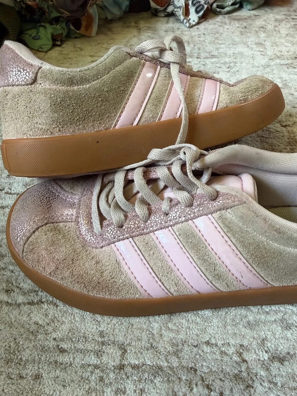 12.5 Kids Adidas Casual Suede Sneakers - Pink Glitter